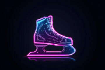 Futuristic neon ice skate icon isolated on black background.