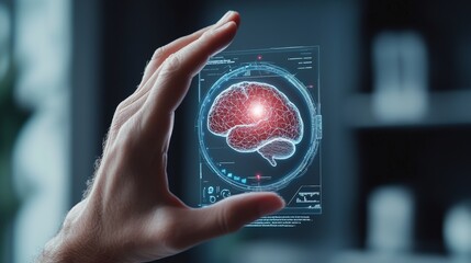 Innovations in Dysthymia Tracking: Futuristic Human Hand with Mental Health Device Front View