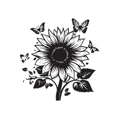 Obraz premium Sunflower flower outline illustration coloring book page design, Sunflower flower black and white line art drawing coloring book pages for children and adults