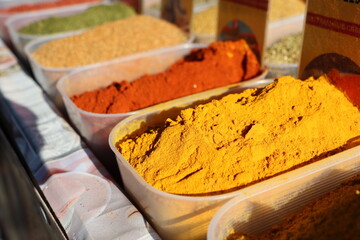 Vibrant Spices Display Enthralling at Local Market with Their Colorful and Aromatic Presence