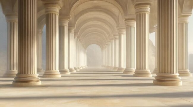 Scene of a row of Roman pillars, Camera slow motion with different angles