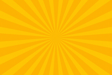 Pop atrt yellow sunbeams background with orange dots comics book cartoon magazine cover. Cartoon funny retro pattern strip mock up vector illustration