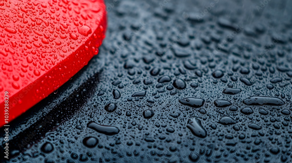 Poster enchanting close up view of rain droplets on a car hood capturing the mesmerizing reflections of vib
