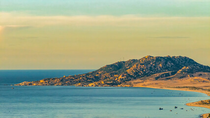 Beautiful Nui Chua national park beach with turquoise color water and Vinh Hy bay, during summer in Ninh Thuan, Vietnam.