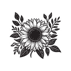 Sunflower flower outline illustration coloring book page design, Sunflower flower black and white line art drawing coloring book pages for children and adults