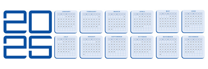 Blue 2025 calendar simple calendar pastel color