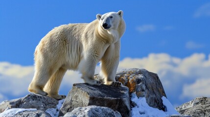 Polar Bear Standing on Rocks