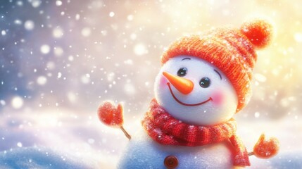 Joyful Snowman Celebrating in a Cozy Winter Scene