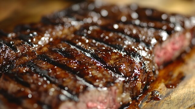 Close up of Savory BBQ Steak with Charred Edges and Clear Background for Text
