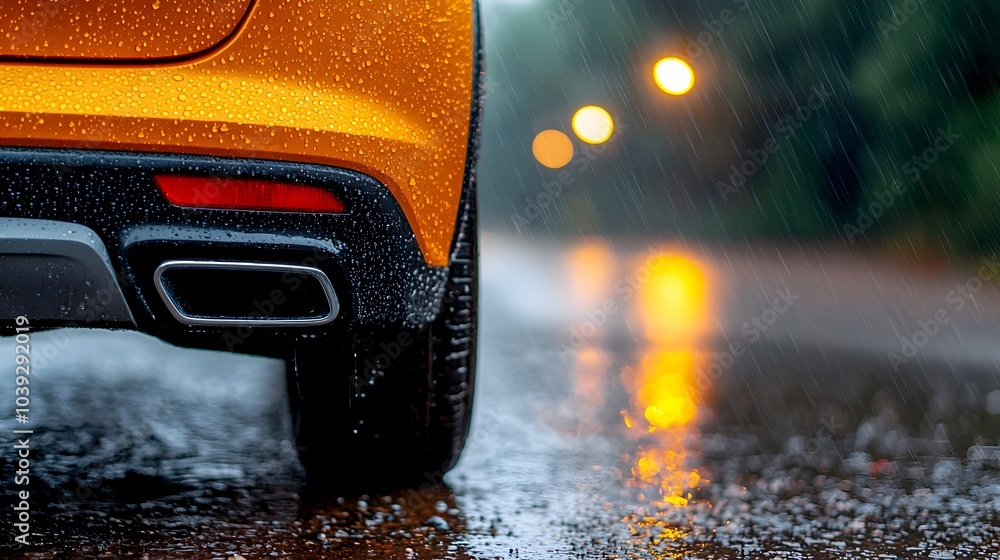Aufkleber raindrops sliding down the side of a car creating a mesmerizing display of light and motion as the b