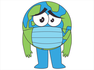 Sick illness sickness condition earth character sad sorrow expression unwell feeling wear mask protection disease design icon set
