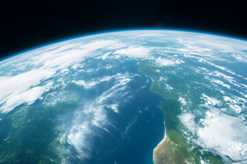 stunning view of Earths continents and oceans, showcasing vibrant blues of oceans and lush greens...