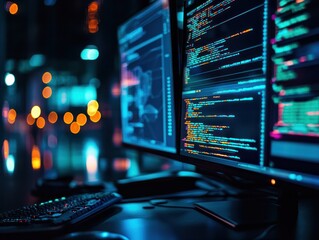 Exploring the Depths of Coding A Glimpse into Technology and Innovation Under Neon Lights