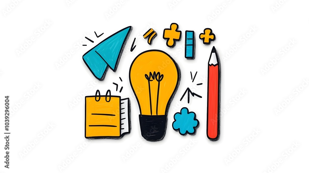 Poster doodle business office icon set featuring hand drawn elements like target puzzle teamwork and financ