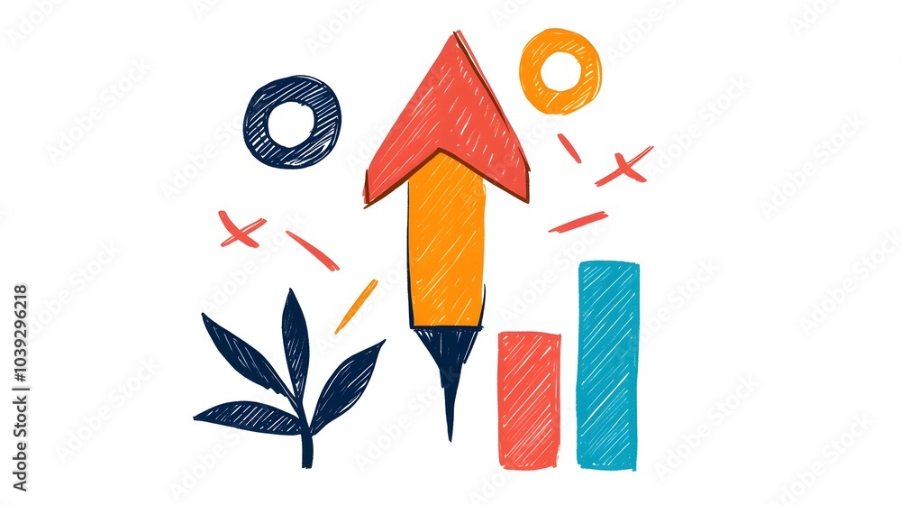 Poster hand drawn doodle sketch icons depicting various business concepts and elements such as target puzzl