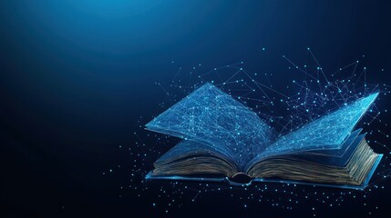 Fototapeta premium An open book with a digital, glowing design representing knowledge and technology.