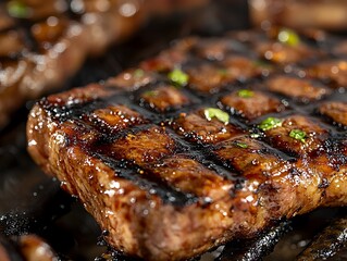 Close Up of Perfectly Grilled and Seared Steak on Barbecue Grill