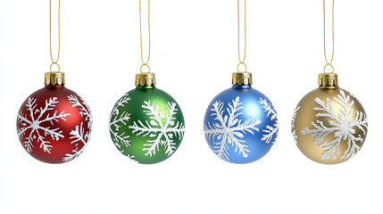 カラフルなクリスマスオーナメントボールと雪の結晶デザイン