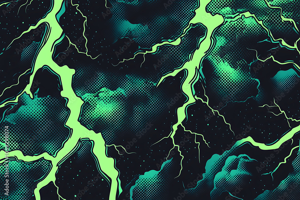 Aufkleber abstract graphic with green lightning and dark clouds, creating a dynamic visual effect.