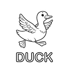 Cute outline drawing of a duck on a white background. vector illustration for a coloring book.