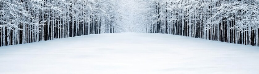 Obraz premium Frozen stillness in a forest after heavy snowfall, the scene untouched and peaceful under a fading sun Winter wonderland, forest