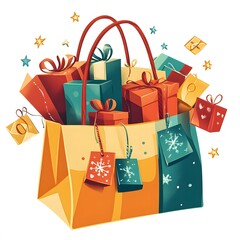 a shopping bag filled with gift boxes