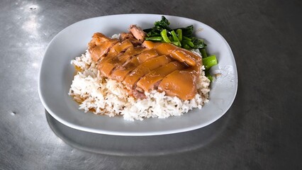 Slow-Braised Pork Leg on Rice. Thai food.