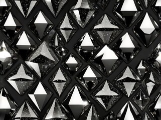 Glamorous 3D black diamond textures with brilliant white sparkles and high contrast on charcoal gradient
