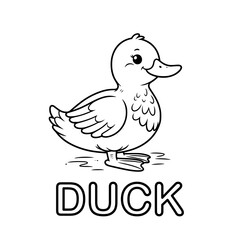 Cute outline drawing of a duck on a white background. vector illustration for a coloring book.