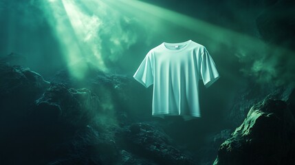 Obraz premium 3D Model Mockup Template Ethereal Green Light of White T-Shirt Mockup