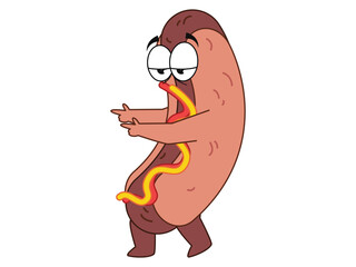 Hotdog food cuisine mascot facial expressive colorful character fast and junk food hands gesture design icon set