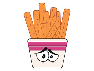 French fries fired potatoes chips American street food mascot emoji character exhausted eyes expression design icon set