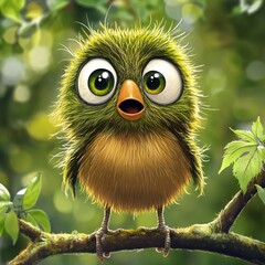 Fototapeta premium A surprised cartoon kiwi with wide eyes