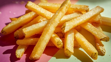 Crispy Golden French Fries with Salt Close Up