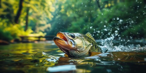 Fototapeta premium Bass Fishing: A Splash of Action