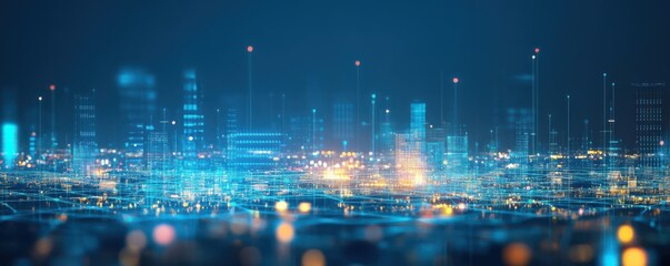 Fototapeta premium A vibrant cityscape with glowing lights and a futuristic atmosphere, showcasing the beauty of urban night life.