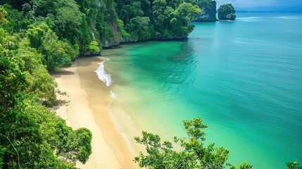 Beautiful and clear natural scenery - a captivating view of nature's wonders. This idyllic scene showcases the splendor of clear skies, lush landscapes, and serene waters, inviting you to immerse your
