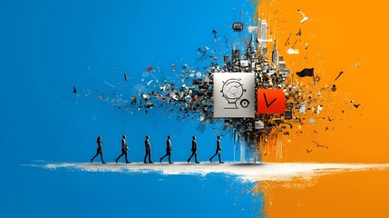 Layered and abstract visual representation of various symbols conveying the concept of human rights and individual freedoms  A conceptual and minimalist design showcasing the idea of social progress