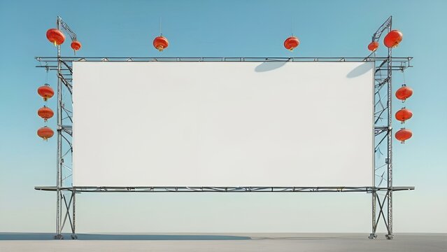  A blank advertising space on a beach, set against a backdrop of the ocean and a bright, clear sky.