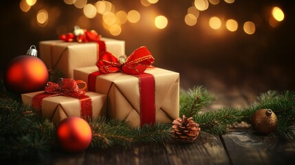Festive Rustic Decorations with Soft Light Background
