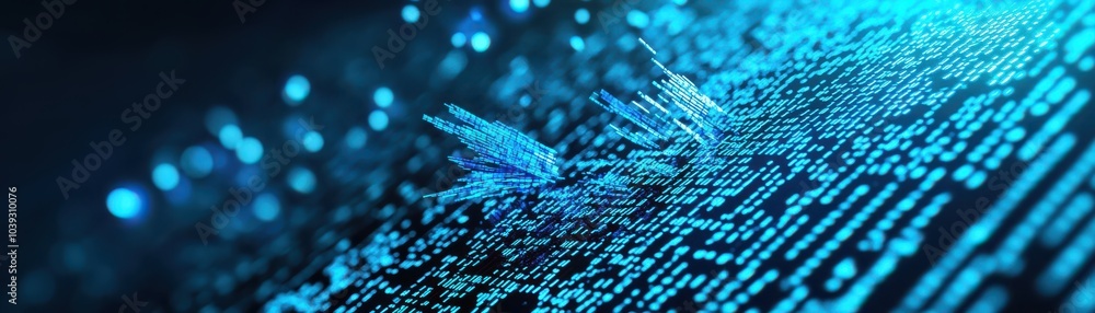 Poster abstract image of glowing blue data streams, representing technology, innovation, and digital transf