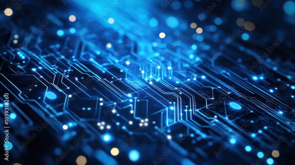 Aufkleber abstract representation of a circuit board with glowing blue lines and lights.