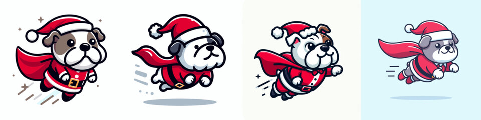 Naklejka premium Bulldog in Santa Outfit Soaring Through the Sky