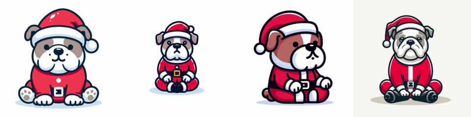 Bulldog in Santa Outfit Sitting Festively