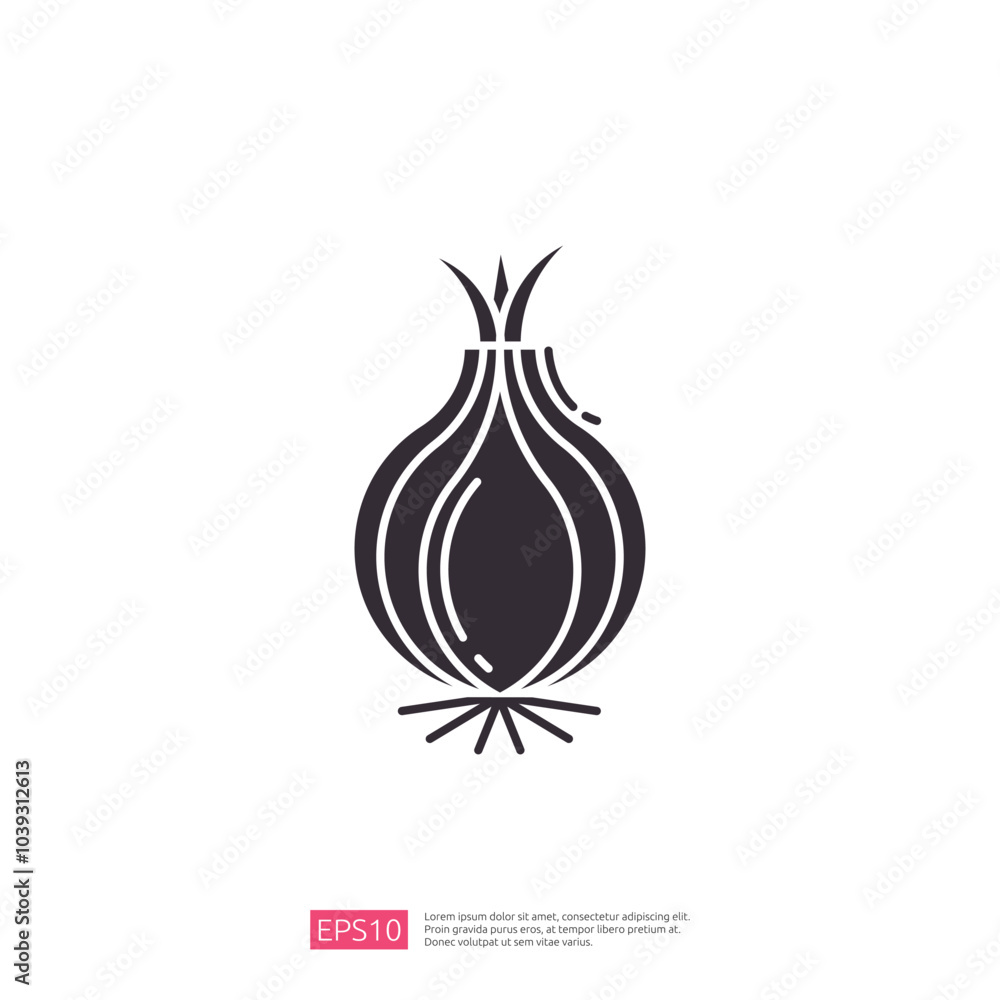 Poster this image features a stylized illustration of an onion, emphasizing its shape and layers in a minim