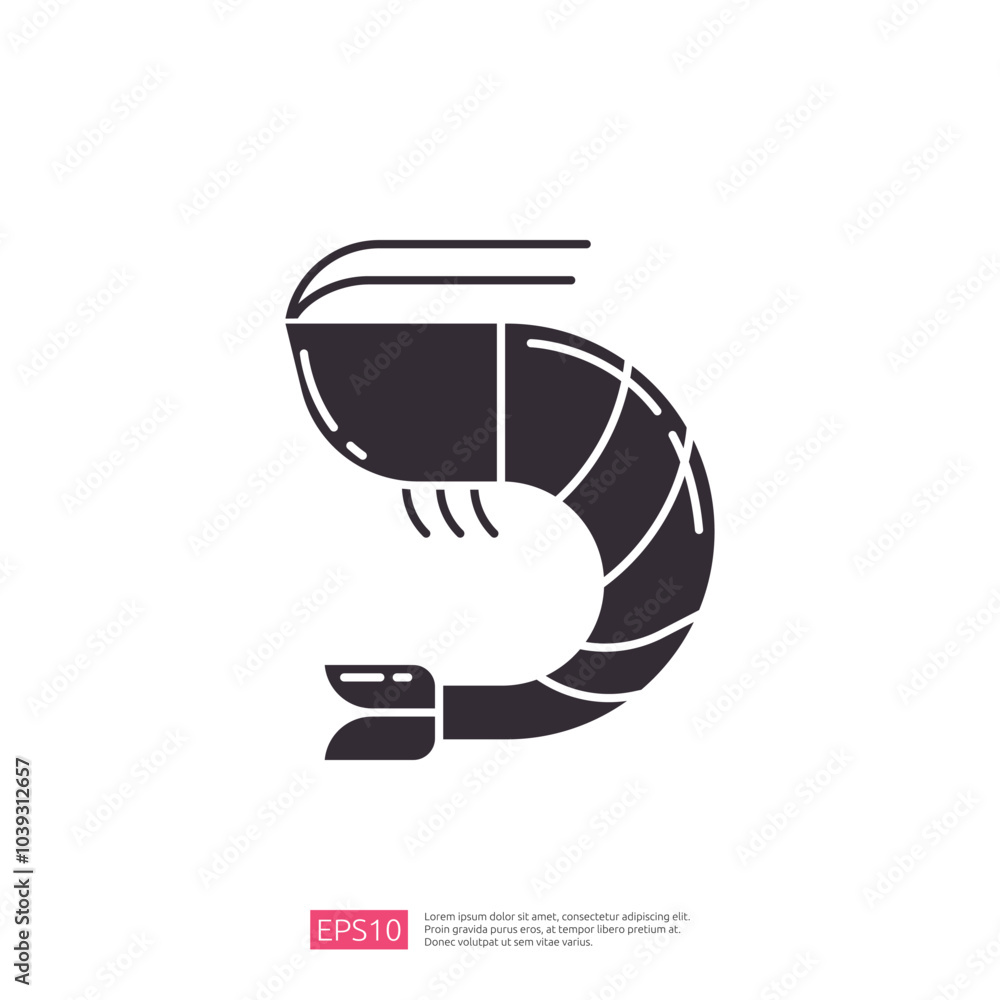 Poster this image features a stylized shrimp design, likely intended for use in food-related graphics or br