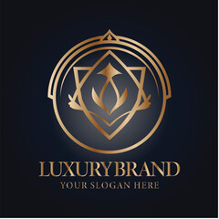 Simple abstract luxury brand logo with gold gradation color