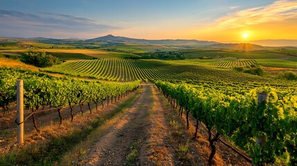 Fototapeta premium Layered landscape featuring a vineyard with delicate paper grapevines cascading across the rolling hills creating a unique and visually captivating scene