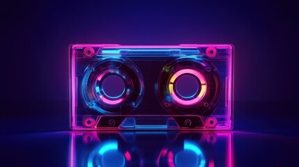 A vibrant, neon-colored cassette tape against a dark background, evoking retro nostalgia.