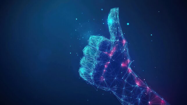 A digital representation of a thumbs-up gesture in a networked style.